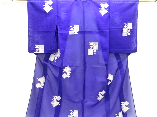 大正ロマン　抽象模様織出し夏お召し着物